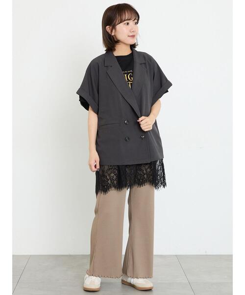 Samansa Mos2（サマンサ モスモス）の「【接触冷感】裾レースロゴプリントチュニック（Tシャツ/カットソー・レディース・ブラック/オリーブ/オフホワイト・F）」の17枚目の写真