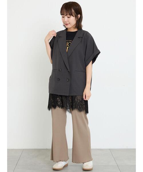Samansa Mos2（サマンサ モスモス）の「【接触冷感】裾レースロゴプリントチュニック（Tシャツ/カットソー・レディース・ブラック/オリーブ/オフホワイト・F）」の18枚目の写真