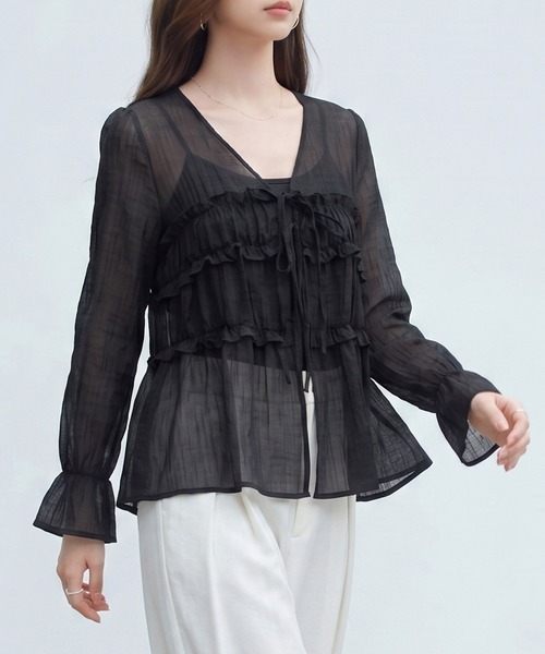 DRESS PLUS(ドレスプラス)の「カーディガン レディース 薄手 長袖(カーディガン/ボレロ・レディース・ピンク/オフホワイト/イエロー/ブラック・M)」の10枚目の写真