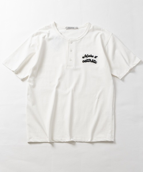 JOHN'S CLOSET(ジョンズクローゼット)の「【31】ドライコットン天竺 ワンポイント刺繍 ヘンリーネックTシャツ 吸水速乾/セットアップ展開有(Tシャツ/カットソー・メンズ・ブラック/チャコールグレー/ホワイト・MEDIUM/LARGE)」の16枚目の写真