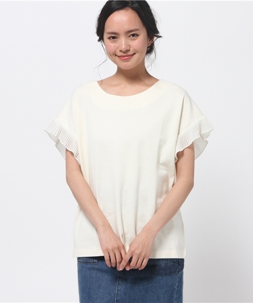 OUTLET（アウトレット）の「【Discoat】袖プリーツシフォンP/O（Tシャツ/カットソー・レディース・ボルドー/オフホワイト・LARGE/MEDIUM）」の2枚目の写真