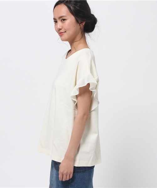 OUTLET（アウトレット）の「【Discoat】袖プリーツシフォンP/O（Tシャツ/カットソー・レディース・ボルドー/オフホワイト・LARGE/MEDIUM）」の4枚目の写真