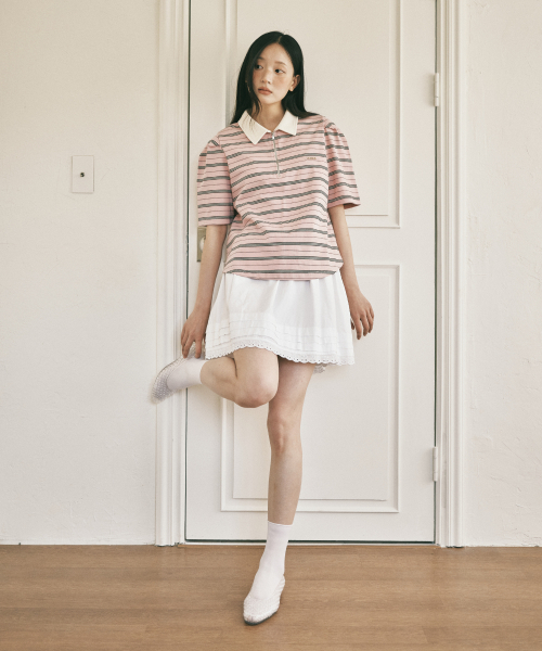 ROIROI(ロイロイ)の「ボリュームスリーブストライプカラー半袖Tシャツ - ピンク(Tシャツ/カットソー・レディース・その他・FREE)」の6枚目の写真