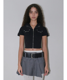 SHORT SLEEVE ZIP-UP SHIRTS [BLACK]
