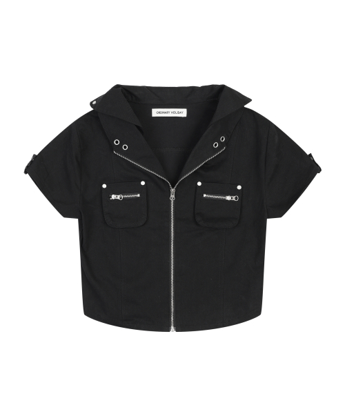 ORDINARY HOLIDAY（オーディナリー ホリデー）の「SHORT SLEEVE ZIP-UP SHIRTS [BLACK]（シャツ/ブラウス・レディース・その他・FREE）」の3枚目の写真