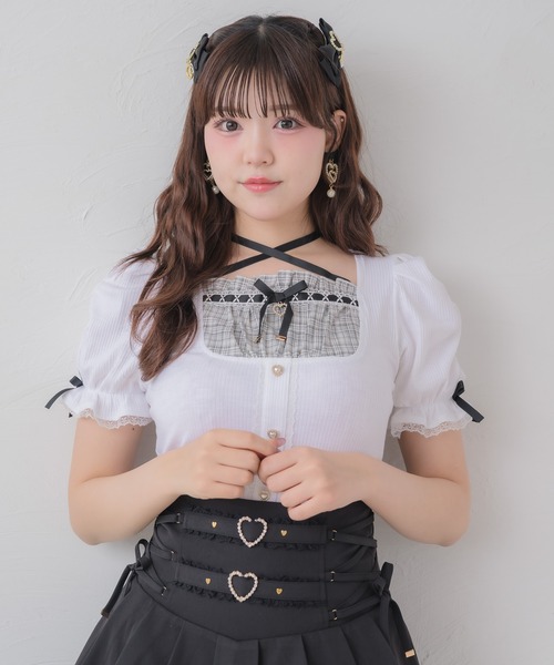 ROJITA(ロジータ)の「クロスリボンヨーク切替カットトップス(Tシャツ/カットソー・レディース・ピンク/ブラック/ホワイト・FREE)」の8枚目の写真