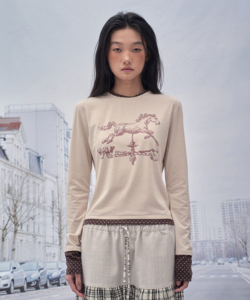 SOMSOC(ソムソック)の「HORSE VANE LAYERED LONG SLEEVE _CREAM(Tシャツ/カットソー・レディース・その他・FREE)」の1枚目の写真