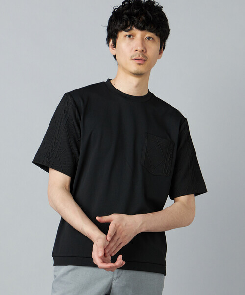 COMME CA MEN(コムサメン)の「ダイヤ柄コンビ Tシャツ(Tシャツ/カットソー・メンズ・チャコールグレー/ブラック/ホワイト・M/L)」の2枚目の写真