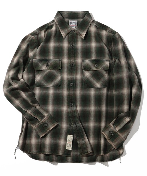 CORPUS TOKYO(コーパス トーキョー)の「【HOUSTON/ヒューストン】VINTAGE OMBRE CHECK FLANNEL SHIRT/ビンテージ加工 オンブレチェック フランネルシャツ(シャツ/ブラウス・メンズ・グリーン/ネイビー/レッド・M/L/XL)」の1枚目の写真