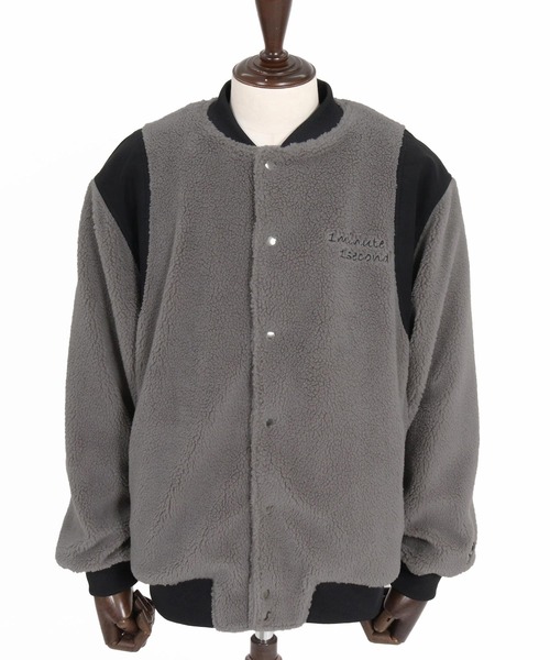 1minute 1second(ワンミニットワンセカンド)の「mj11688-boa × faux leather combination stadium jacket ボアスタジアムジャンパー(1M26A110)(スタジャン・メンズ・ネイビー/グレー/ブラック・S/M/L/XL)」の8枚目の写真