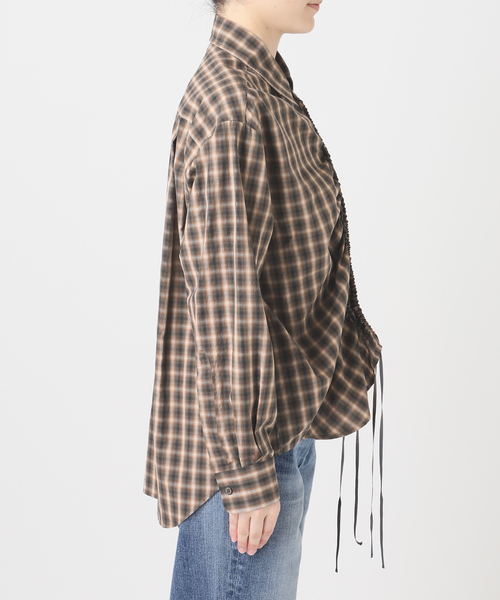 Spick & Span(スピックアンドスパン)の「《一部店舗+WEB限定》Checked Gathered String Shirt(シャツ/ブラウス・レディース・ブラウン・FREE)」の5枚目の写真