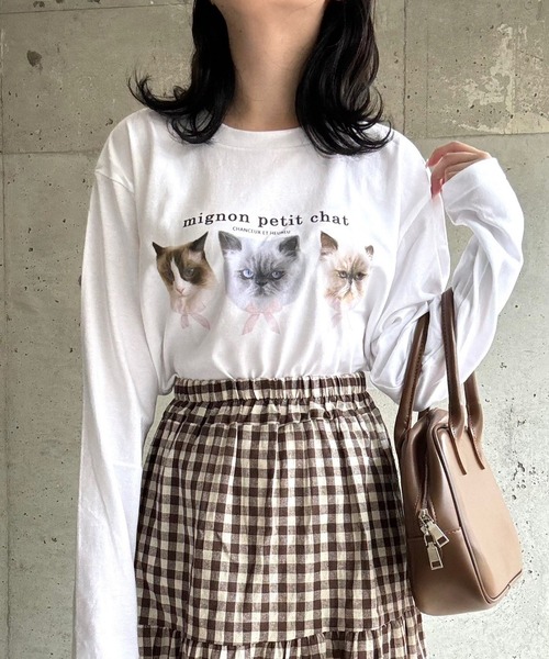 tunee(チュニー)の「あざと可愛いCATプリントロンT/長袖Tシャツ(hsyd)(Tシャツ/カットソー・レディース・ホワイト・MEDIUM/LARGE)」の2枚目の写真