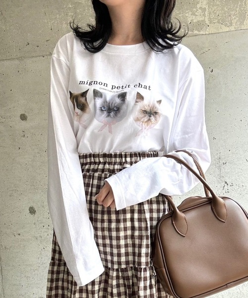 tunee(チュニー)の「あざと可愛いCATプリントロンT/長袖Tシャツ(hsyd)(Tシャツ/カットソー・レディース・ホワイト・MEDIUM/LARGE)」の5枚目の写真