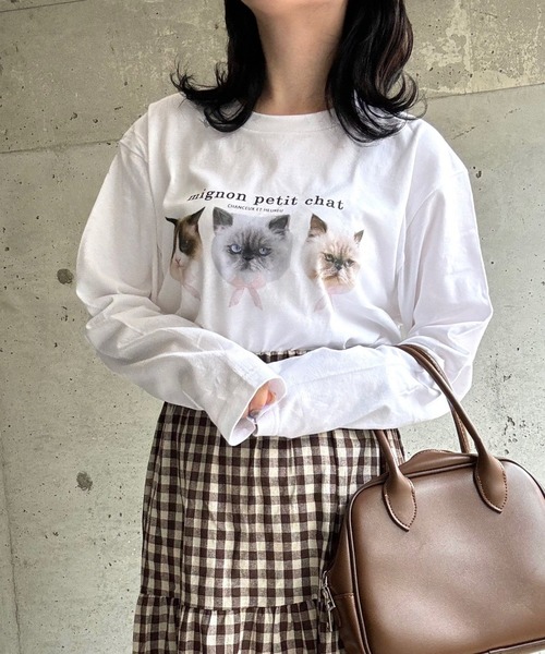 tunee(チュニー)の「あざと可愛いCATプリントロンT/長袖Tシャツ(hsyd)(Tシャツ/カットソー・レディース・ホワイト・MEDIUM/LARGE)」の6枚目の写真