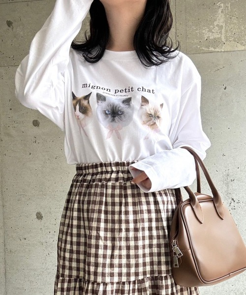 tunee(チュニー)の「あざと可愛いCATプリントロンT/長袖Tシャツ(hsyd)(Tシャツ/カットソー・レディース・ホワイト・MEDIUM/LARGE)」の7枚目の写真