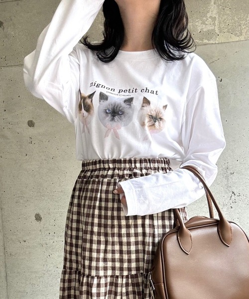 tunee(チュニー)の「あざと可愛いCATプリントロンT/長袖Tシャツ(hsyd)(Tシャツ/カットソー・レディース・ホワイト・MEDIUM/LARGE)」の8枚目の写真
