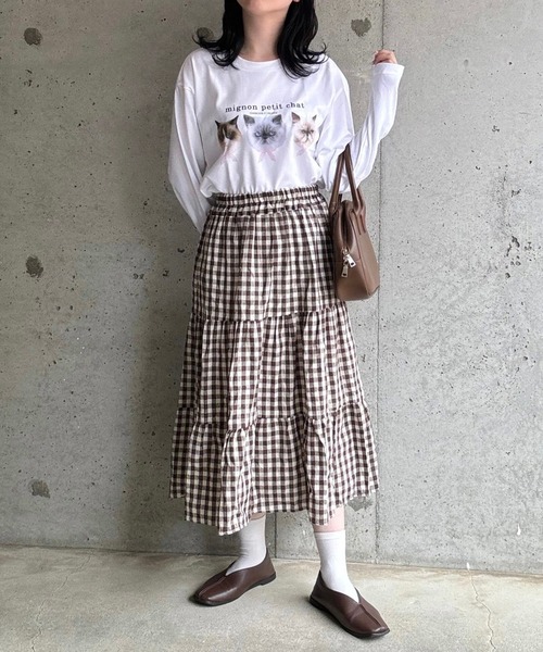 tunee(チュニー)の「あざと可愛いCATプリントロンT/長袖Tシャツ(hsyd)(Tシャツ/カットソー・レディース・ホワイト・MEDIUM/LARGE)」の13枚目の写真
