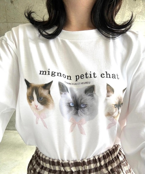 tunee(チュニー)の「あざと可愛いCATプリントロンT/長袖Tシャツ(hsyd)(Tシャツ/カットソー・レディース・ホワイト・MEDIUM/LARGE)」の14枚目の写真