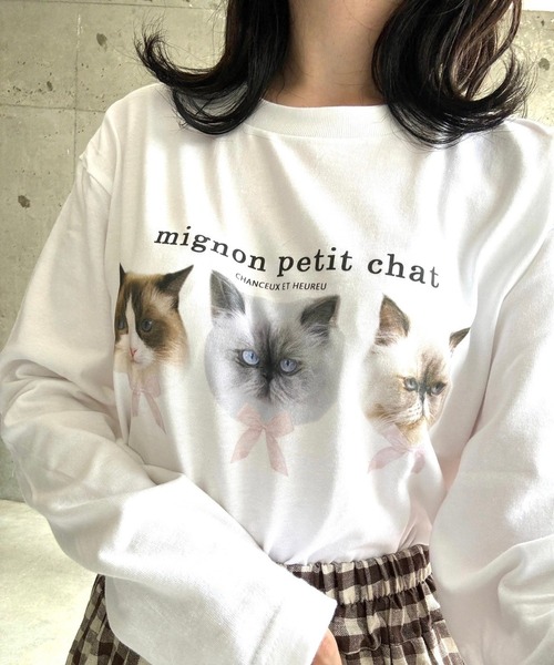 tunee(チュニー)の「あざと可愛いCATプリントロンT/長袖Tシャツ(hsyd)(Tシャツ/カットソー・レディース・ホワイト・MEDIUM/LARGE)」の15枚目の写真