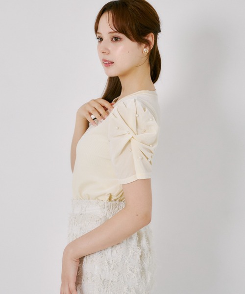 tocco closet(トッコ クローゼット)の「【ZOZO限定】スリーブパール装飾ベロアトップス(Tシャツ/カットソー・レディース・ブラウン/アイボリー/ブラック・M)」の22枚目の写真