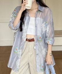 花柄刺繍シアーシャツ