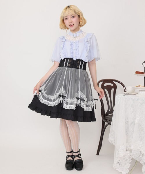 axes femme POETIQUE(アクシーズファムポエティック)の「エプロン風レイヤードスカート(スカート・レディース・ブルー/ブラック/ワイン・MEDIUM)」の2枚目の写真