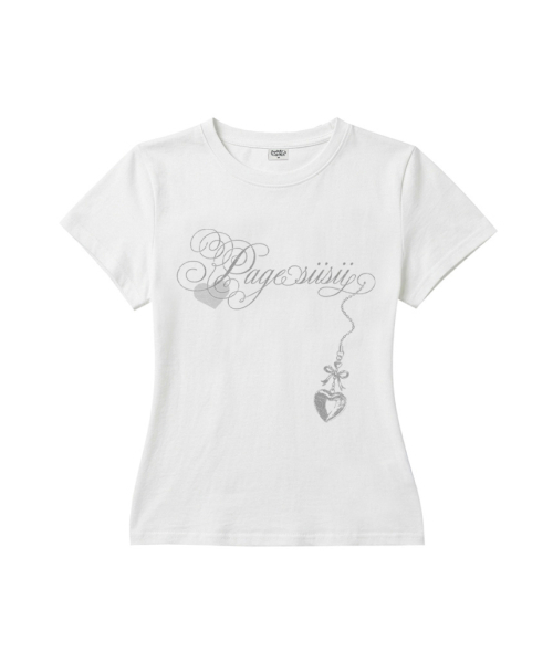PAGESIISII(ページシシ)の「ハートチャームレタリングプリントスリムフィット半袖Tシャツアイボリー(Tシャツ/カットソー・レディース・その他・MEDIUM/LARGE)」の1枚目の写真