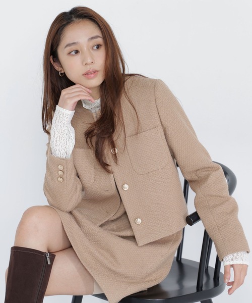 NATURAL BEAUTY BASIC(ナチュラルビューティーベーシック)の「<CanCam.jp掲載>ツイード SETUP ブルゾン(ブルゾン・レディース・ブラック系その他2/キャメル・LARGE/MEDIUM/SMALL)」の1枚目の写真