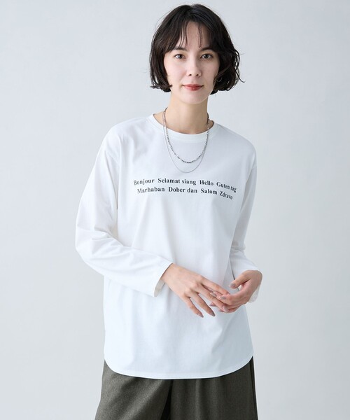 ANY(エニィ)の「ロングスリーブロゴTシャツ(Tシャツ/カットソー・レディース・ホワイト系/ベージュ系/ダークブラウン系/ダークグリーン系・F)」の1枚目の写真