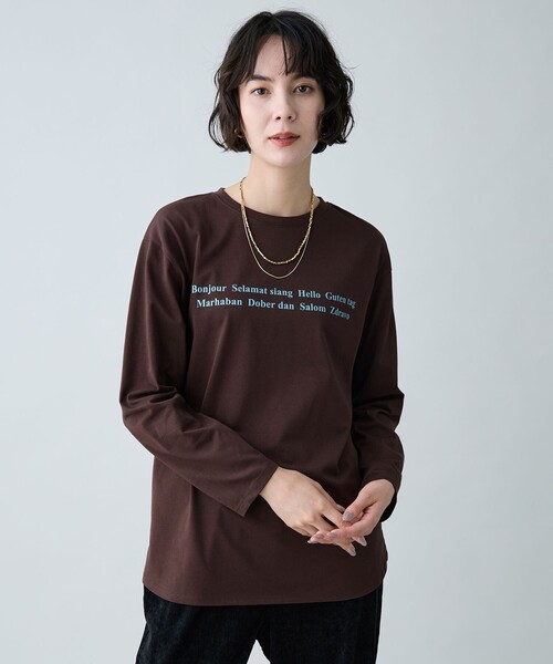 ANY(エニィ)の「ロングスリーブロゴTシャツ(Tシャツ/カットソー・レディース・ホワイト系/ベージュ系/ダークブラウン系/ダークグリーン系・F)」の2枚目の写真