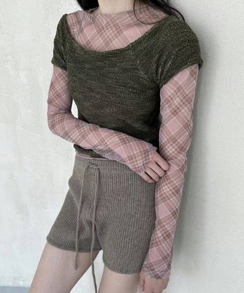 LAC-VERT(ラック・ヴェール)の「マドラスチェック柄シアーロンT(Tシャツ/カットソー・レディース・ブルー/ブラック/ピンク・FREE)」の5枚目の写真