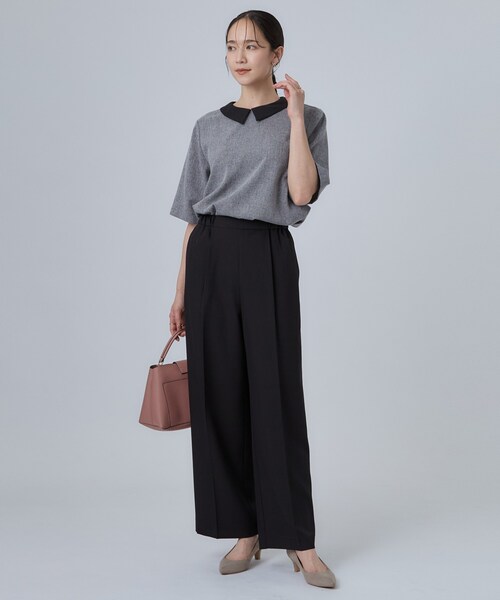 SHOO・LA・RUE(シューラルー)の「【洗濯後しわになりにくい/S-LL】前後のセンタープレスできれい見え タック入りワイドパンツ(その他パンツ・レディース・オリーブ/ダークブラウン/ブラック・01/02/03/04)」の6枚目の写真