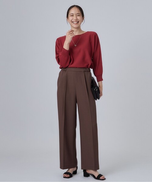 SHOO・LA・RUE(シューラルー)の「【洗濯後しわになりにくい/S-LL】前後のセンタープレスできれい見え タック入りワイドパンツ(その他パンツ・レディース・オリーブ/ダークブラウン/ブラック・01/02/03/04)」の10枚目の写真