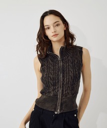 sleeveless zip knit tops