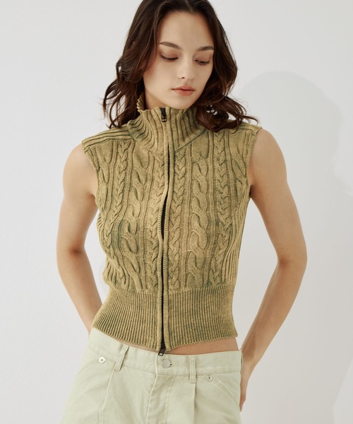 CONZ(コンズ)の「sleeveless zip knit tops(ニット/セーター・レディース・カーキ/ブラック・FREE)」の7枚目の写真