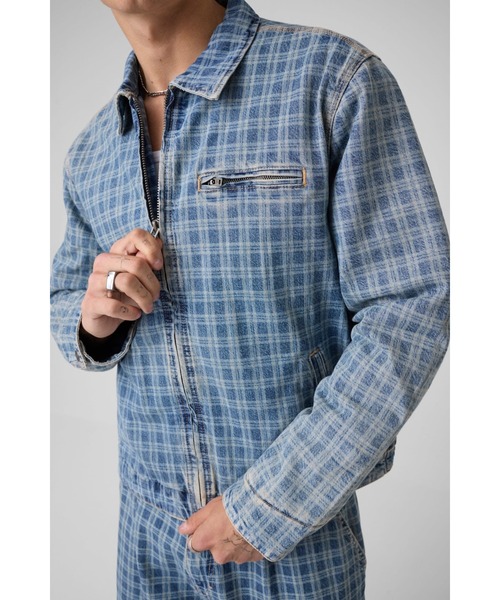 GUESS JEANS(ゲスジーンズ)の「GUESS JEANS Lasered Plaid Detroit Jacket デニムジャケット セットアップ(デニムジャケット・メンズ・ライトブルー・LARGE/MEDIUM/SMALL/XX-LARGE/X-LARGE)」の2枚目の写真