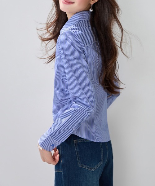 ONEP STAR(ワンピスター)の「サイドギャザー刺繍ストライプ長袖シャツ(シャツ/ブラウス・レディース・ストライプ・LARGE/MEDIUM/X-LARGE)」の11枚目の写真
