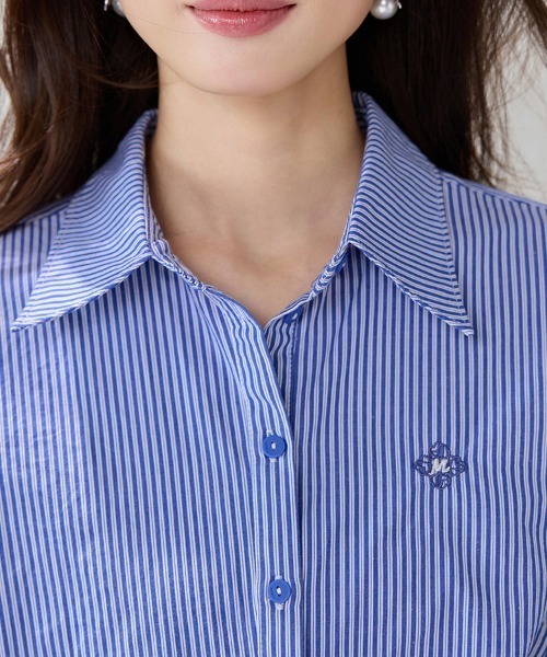 ONEP STAR(ワンピスター)の「サイドギャザー刺繍ストライプ長袖シャツ(シャツ/ブラウス・レディース・ストライプ・LARGE/MEDIUM/X-LARGE)」の12枚目の写真