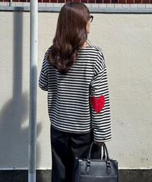 fredy emue | ボーダーハートパッチプルオーバーカットソー(Tシャツ/カットソー)
