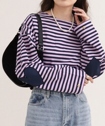 ボーダーハートパッチプルオーバーカットソー
