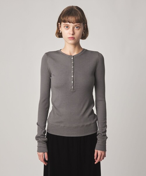 Steven Alan(スティーブンアラン)の「<Steven Alan>ウール リブ ヘンリー プルオーバー(Tシャツ/カットソー・レディース・オフホワイト/ブラック/グレー系・FREE)」の5枚目の写真