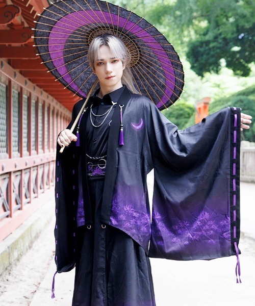 REZEN(リゼン)の「彼岸花×月プリント羽織(その他アウター・メンズ・ライトグレー/ローズ/レッドパープル/ブルーパープル・MEDIUM/LARGE)」の3枚目の写真