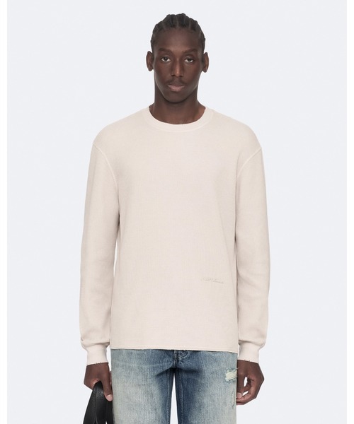 ALLSAINTS(オールセインツ)の「RAINE WAFFLE-KNIT LONG-SLEEVE T-SHIRT | RAINE ワッフルニット 長袖 Tシャツ(Tシャツ/カットソー・メンズ・ホワイト系その他・XS/S/M/L/XL)」の1枚目の写真