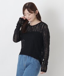 ストレッチレース クルーネックプルオーバー