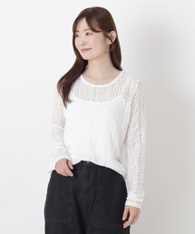 ストレッチレース クルーネックプルオーバー
