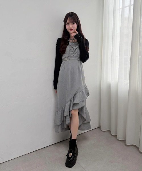 couture BY ROJITA(クチュールバイロジータ)の「テレコドッキングアシメティアードワンピース(ワンピース・レディース・グレー/ブラック・FREE)」の9枚目の写真