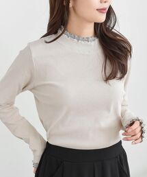ダブル配色衿ハイネックリブカットソー