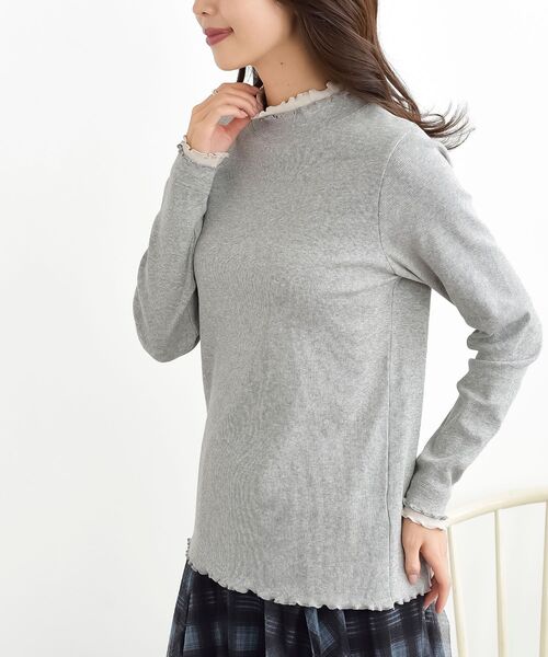 rps（アールピーエス）の「ダブル配色衿ハイネックリブカットソー（Tシャツ/カットソー・レディース・杢グレー/ブラウン/アイボリー/ブラック・L/M）」の18枚目の写真