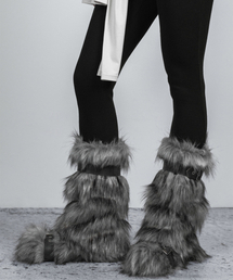 DETACHABLE BELT FAUX FUR BOOTS GRAY