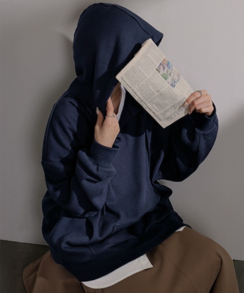 HUG.U(ハグユー)の「ワッフルパーカープルオーバー(パーカー・レディース・ブラック/ネイビー/グレー/レッド/ミックスグレー/ブルー・FREE)」の18枚目の写真